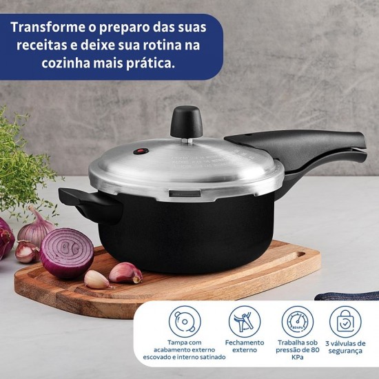 Panela de Pressão 3 Litros 20cm Tramontina Vancouver em Alumínio com Revestimento Interno e Externo Antiaderente Starflon Max Preto